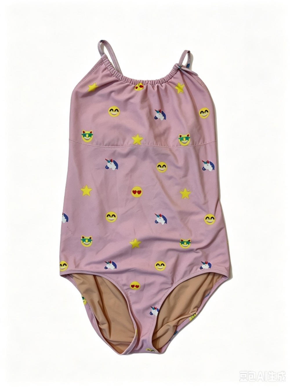 Crewcuts Girls One Piece Swimsuit Size 16 Pink Emoji Unicorn Print